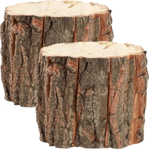 ARTIBETTER Bark Planter Pot 2pcs Wood Bark Pot Natural Log Succulent Planter Pots for Indoor Plants Rustic Tree Stump Plant Pot Farmhouse Bucket for Home Art Decor