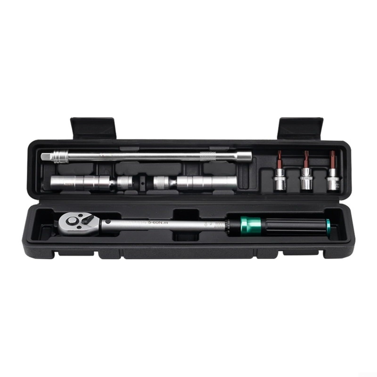 Chiave dinamometrica, 5-60 N.m, chiave dinamometrica regolabile a 72 denti, kit di chiavi magnetiche in acciaio al cromo vanadio, per manutenzione auto, nero e verde (8 kit)