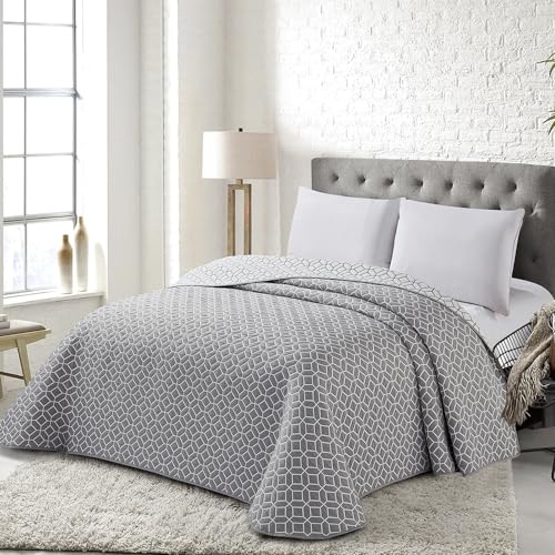 COTTON ARTean Colcha bouti para Primavera - Verano - otoño Bayas Gris - Reversible poliéster - Jacquard Extra Suave Cama de 135