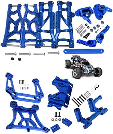 Rcarmumb Upgrades Part for 1/10 Rustler VXL 2wd,Alloy Caster Block,Steering Blocks,Stub Axle Carriers,Suspension Arm,Steering Bellcranks,Shock Tower,Bulkhead,Navy Blue