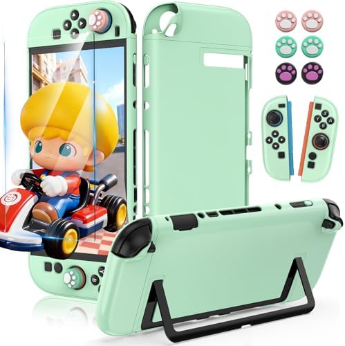（13:30時点） CMANBAH Nintendo Switch 2（2025）対応ハードカバー Switch2 カバー ドック・スタンド対応 全面保護【 6枚サムグリップキャップ +高感度保護フィルム】Joy-Con分体式設計 着脱簡単 超薄 スイッチ2ケース 7.9インチ(グリーン)