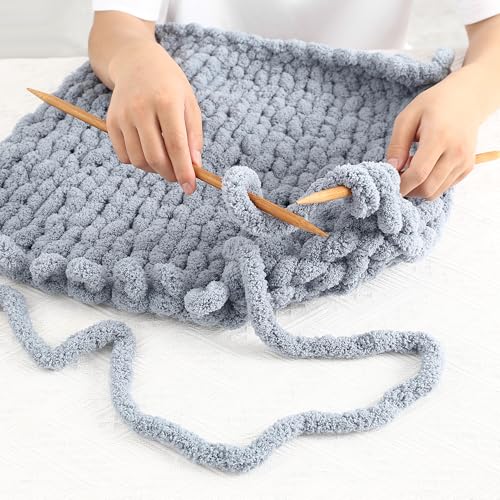 Image of Chunky Chenille Yarn for Hand Knitting 8 Jumbo Pack Jumbo Chunky Yarn for Hand Soft Blanket Knitting, Bulky Thick Fluffy Yarn for Crocheting (Medium Gray)