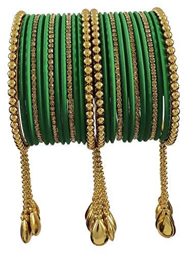Image of ZULKA Metal Bangle Set Studded with Zircon Latkan for Women & Girls (Pack of 28 Bangles)