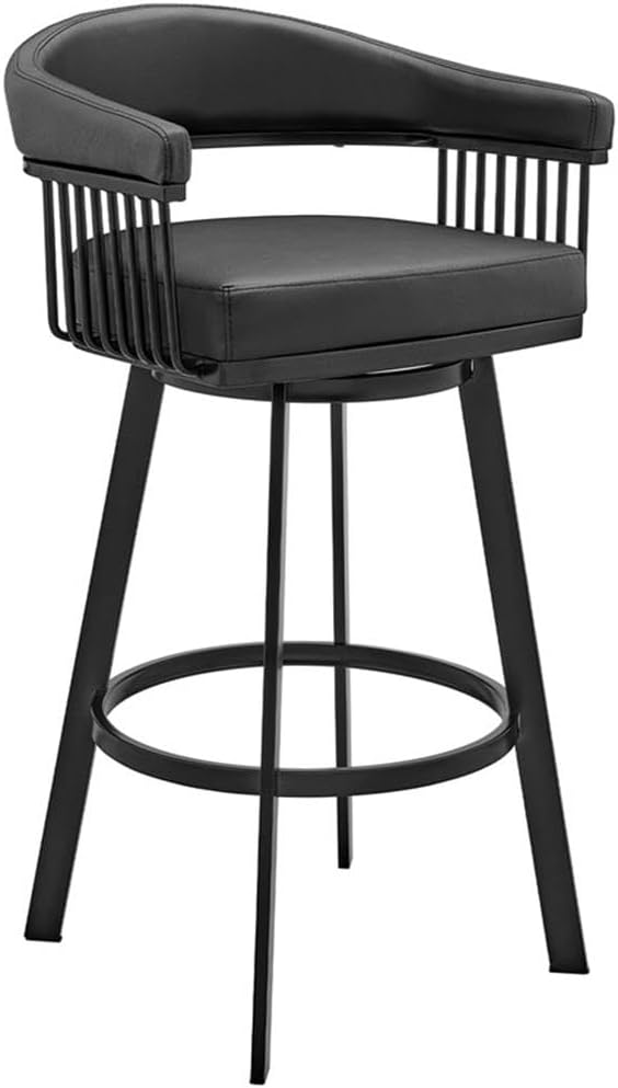 Armen Living Bronson 25" Counter Height Swivel Bar Stool in Black Finish and Black Faux Leather