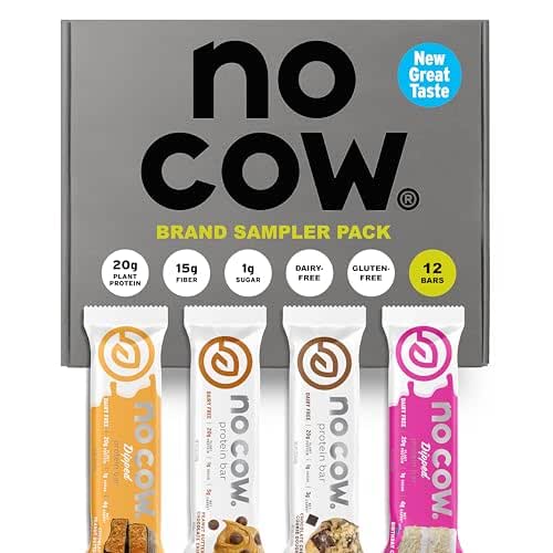 No Cow Vegan Protein Bars, Upgraded Brand Sampler Pack |