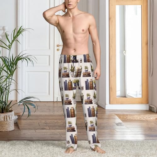 Cute Books Plants Reading Print Mens Pj Pants,Soft Men Lounge Pants,Mens Pajama Pants Bottoms,Sleep Pants For Men2