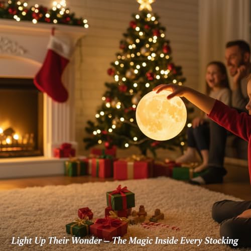 Mydethun 3.5 Inch 3D Moon Lamp – White Elephant Gift for Women Teenage Girls, Mood Lighting w/Ceramic Base, Dual-Color White/Yellow, Touch-Dimmable LED Night Light for Kids Room, Christmas Decor