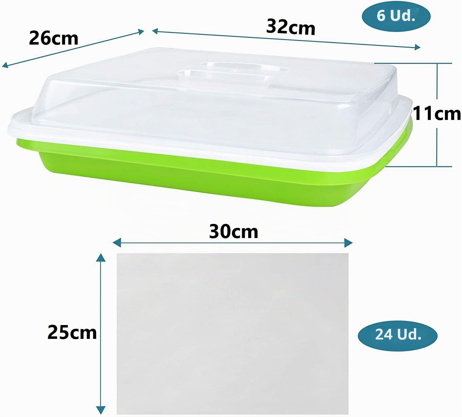 KAHEIGN 6 Piezas Bandejas De Germinación De Semillas Con Tapa, 32cm x 26cm Bandeja De Germinación De Gran Capacidad Propagador Hidropónico Saludable Libre BPA Con 24 Papeles De Plantación