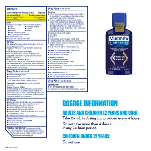 Mucinex® Nightshift® Cold & Flu Liquid 9 Fl. Oz. Relieves Fever, Sneezing, Sore Throat, Runny Nose, And Controls Cough #TOP1