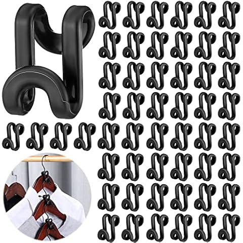 Unittype 100 Pcs Black Plastic Heavy Duty Clothes Hanger Connector Hooks, Space Saving, Cascading Cover