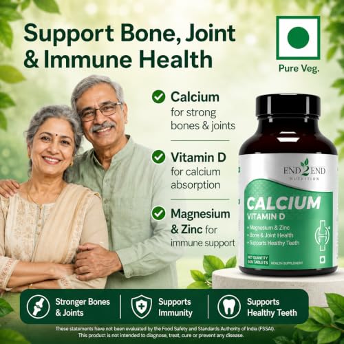 Image of End2End Nutrition Calcium Bone Health Formula with Calcium, Vitamin D3 Magnesium & Zinc Per Serving For Bone Health of Men &Women- 60 Tablets