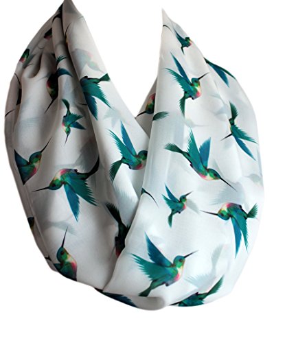 Etwoa's Teal Blue Birds Pattern Infinity Scarf, White, 32" x 12.6", Women's Fashion Scarf2