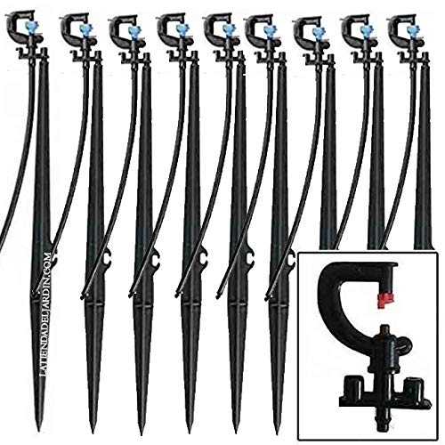 Suinga Pack 10 Sistema de aspersión por Micro Goteo, Microaspersor 180º con estaca 40 cm, Alcance 1,7-2 Metros