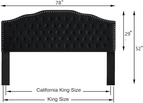 Miniatura 55 de 24KF Cabecera capitonada tapizada tamaño Queen y matrimonial con botones y ribete de cabeza de clavos, cabecera de tela de terciopelo suave,