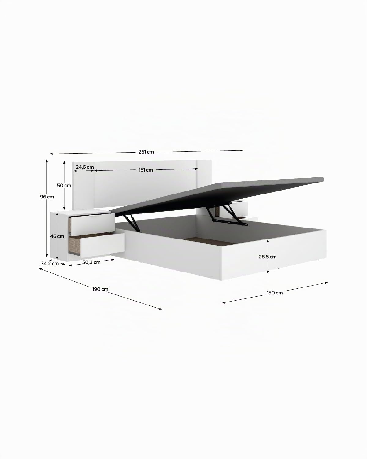 DEKIT Grupo RIMOBEL - Cabezal Cama len con 2 MESITAS Y CANAPÉ Nest Recto 150CM - 96x251x197cm