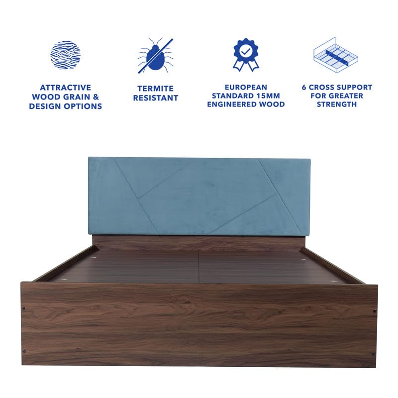 Image of Amazon Brand - Solimo Bed | 1 Year Warranty | Double Bed, Queen Size, Kosha Premium Upholstery, Comfortable Seating Height Bed, Non-Woven Base & 3mm MDF, Walnut Colour (Melamine Finish)