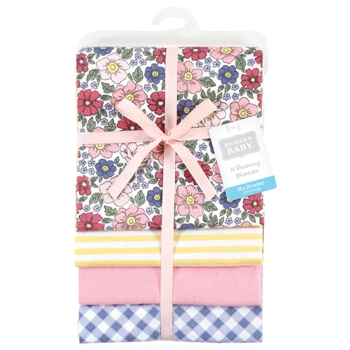 Image of Hudson Baby Unisex Baby Cotton Poly Flannel Receiving Blankets, Pink Blue Pretty Floral, One Size