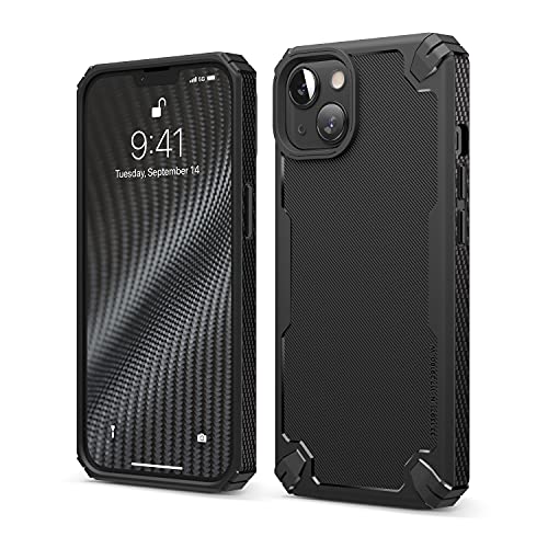 elago Armor Case Compatible met iPhone 13 (6.1") Hoesje - Heavy-Duty Beschermhoes, Premium TPU, Carbon Fiber Textuur, Stoer Robuust Ontwerp, Schokbestendige Bumper Cover (Zwart)