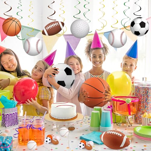 Image of 54Pcs Sports Hanging Swirls Party Decorations Sports Theme Birthday Party Decorations Supplies Baseball Basketball Golf Football Soccer Ball Cutouts Swirl Ceiling Streamers for Kids Boys Men