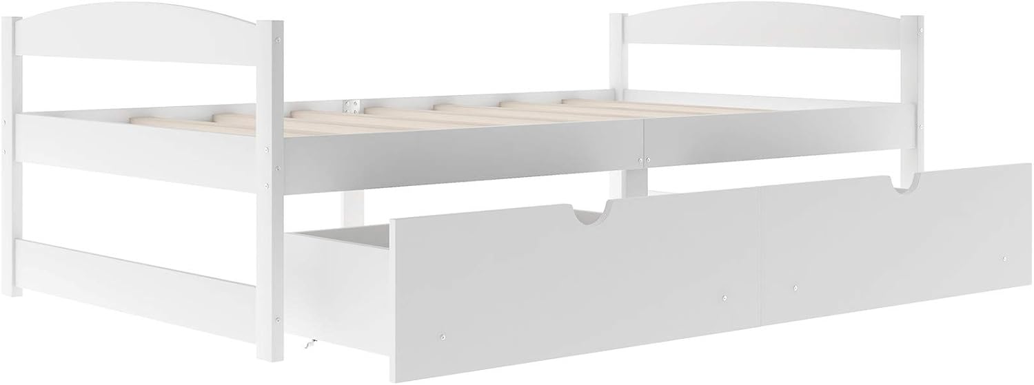 Bellemave Twin Platform Bed with Two Drawers/Wood daybed Frame/Wood Slat Support/No Box Spring Needed/Easy Assembly, White