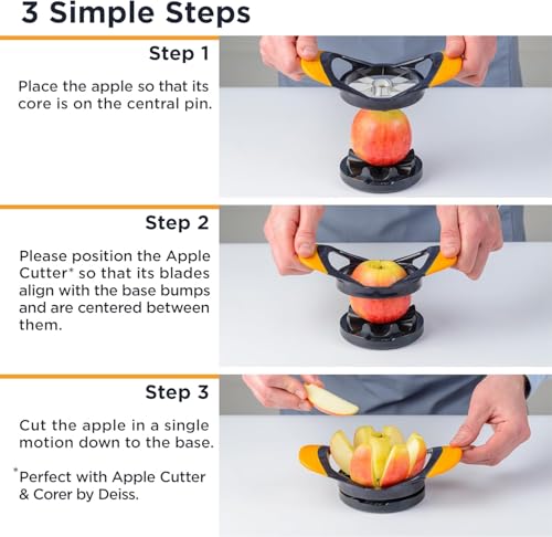 Deiss PRO Apple Slicer & Apple Corer Tool - Sharp Stainless Steel Apple Cutter 8 Slices - Fruit Cutter For Apple, Pear, Peach (Apple Slicer & Apple Corer with base)