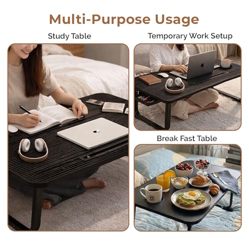 Image of HomeEssentials Multipurpose Mobile Laptop Desk: Height Adjustable Computer Table with Lockable Wheels - Portable Workstation for Bed, Sofa, and Home Office (Black)