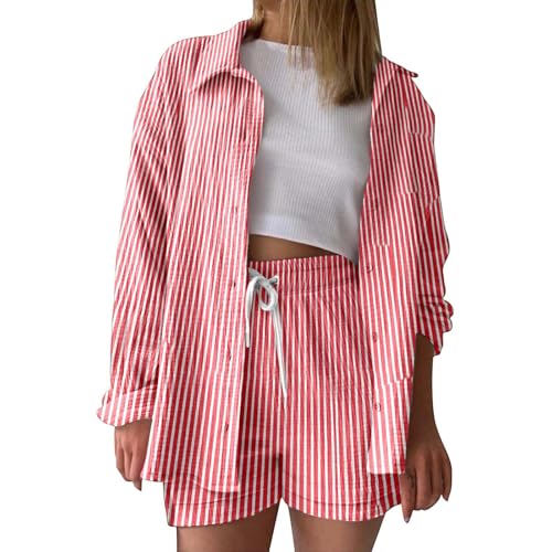 Ensemble short d'été rayé femme vêtement ample de sport décontracté