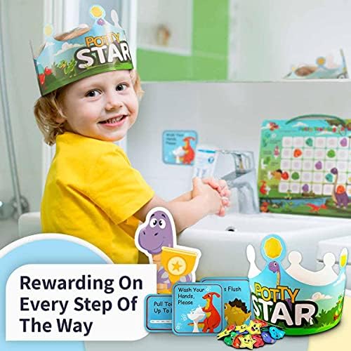 Potty-Training-Chart-with-35 Reusable Magnetic-Stickers. A Dinosaur Potty Chart that Reward Toddlers  Motivational Toilet Potty Training Stickers Chart for Boys & Girls (Dinosaurs)