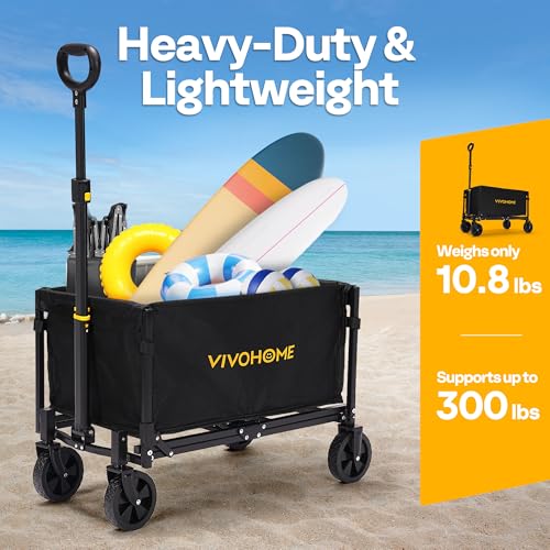 Image of VIVOHOME Collapsible Wagon Cart Lightweight Portable Folding Utility Wagons with All-Terrain Wheels for Grocery Sports Garden Shopping Camping