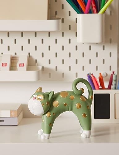 Miniatura 9 de SEINHIJO Estatuilla de gato escultura animal estatua decoración regalos modernos manualidades poliresina verde 2.4 in