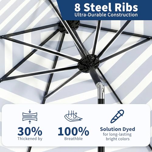 GarveeLife 10FT Patio Umbrella Outdoor, Table Umbrella with Push Button Tilt and Crank, 8 Sturdy Ribs UV Protection Waterproof for Garden, Pool, Market, Deck (Blue & White Stripe) by GarveeLife - Used condition - Image 5