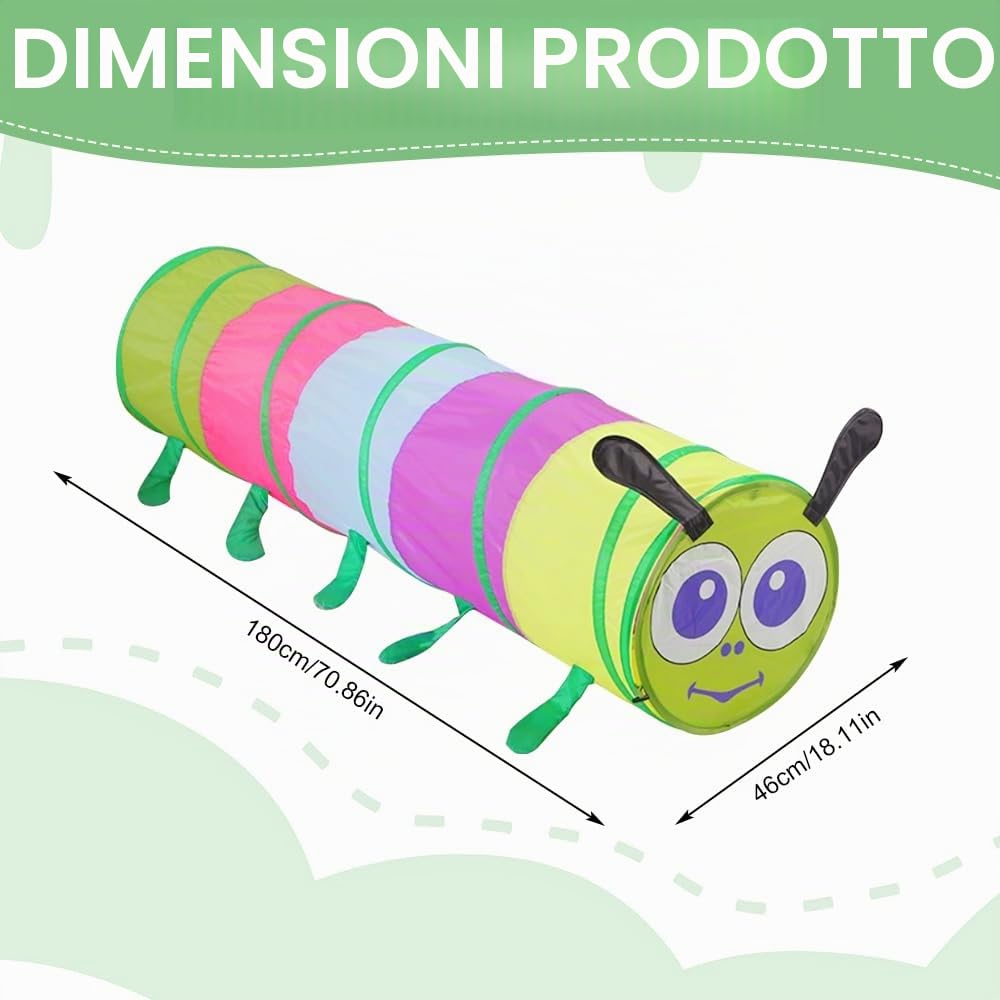 Tunnel per bambini, tunnel da gioco per bambini, 46 x 180 cm, pieghevole, tunnel per gattonare, per esterni, per bambini e animali, per interni ed esterni