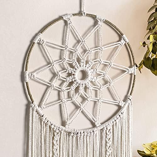 LOMOHOO Boho Dream Catchers for Bedroom-Macrame Woven Wall Hanging Handmade Dreamcatcher with Tassel Decoration Bedroom Decor Ornament Craft,Beige