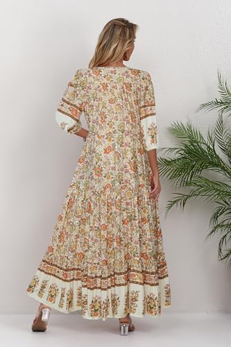 Image of Women Short Sleeve V Neck Floral Print Casual Bohemian Maxi Dresses