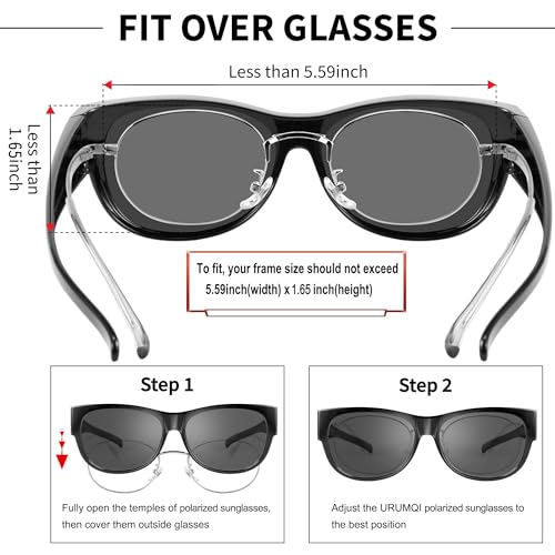 URUMQI Polarized Sunglasses Fit Over Glasses for Women, Trendy Cat Eye Sunglasses UV400 Protection Lens Flexible TR90 Frame4