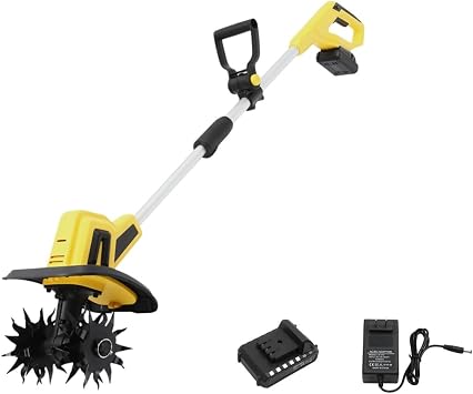 20V Cordless Tiller Cultivator, 4 Steel Tines Electric Rototiller, 270rpm 8.6 inch Wide Garden Tiller Battery Powered Cultivator, Cordless Tilling Machine with 2AH Battery & Charger