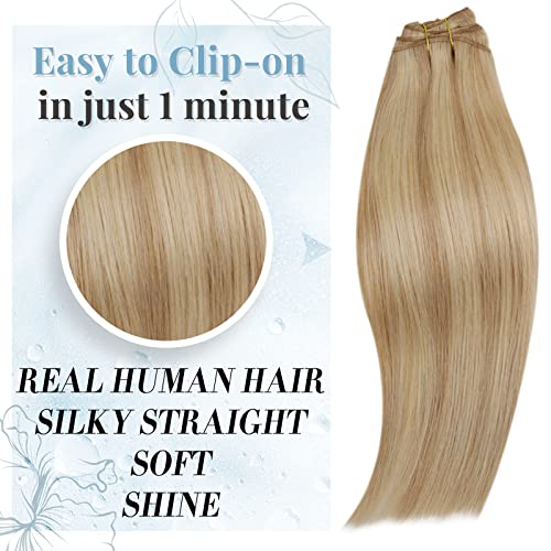 Runature U Part Wig Hair Extensions And Clip In Hair Extensions Human Hair Dark Blonde Highlight Golden Blonde 18 Inch #TOP5