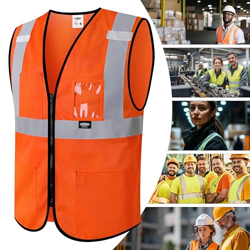 Image of JKSafety Safety Vest for men women Hi Vis Vest with Pockets and Zipper High Visibility Meet ANSI Standard(BX310