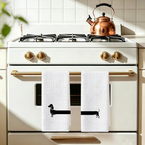 Image of 2 Pcs Dachshund Kitchen Towels 24x14 Inch, Dachshund Gifts Reusable Dish Towels for Kitchen Bathroom Decor, Waffle Weave Absorbent Hand Cloth Tea Towel, Funny Weiner Dog Gifts for Women Friend