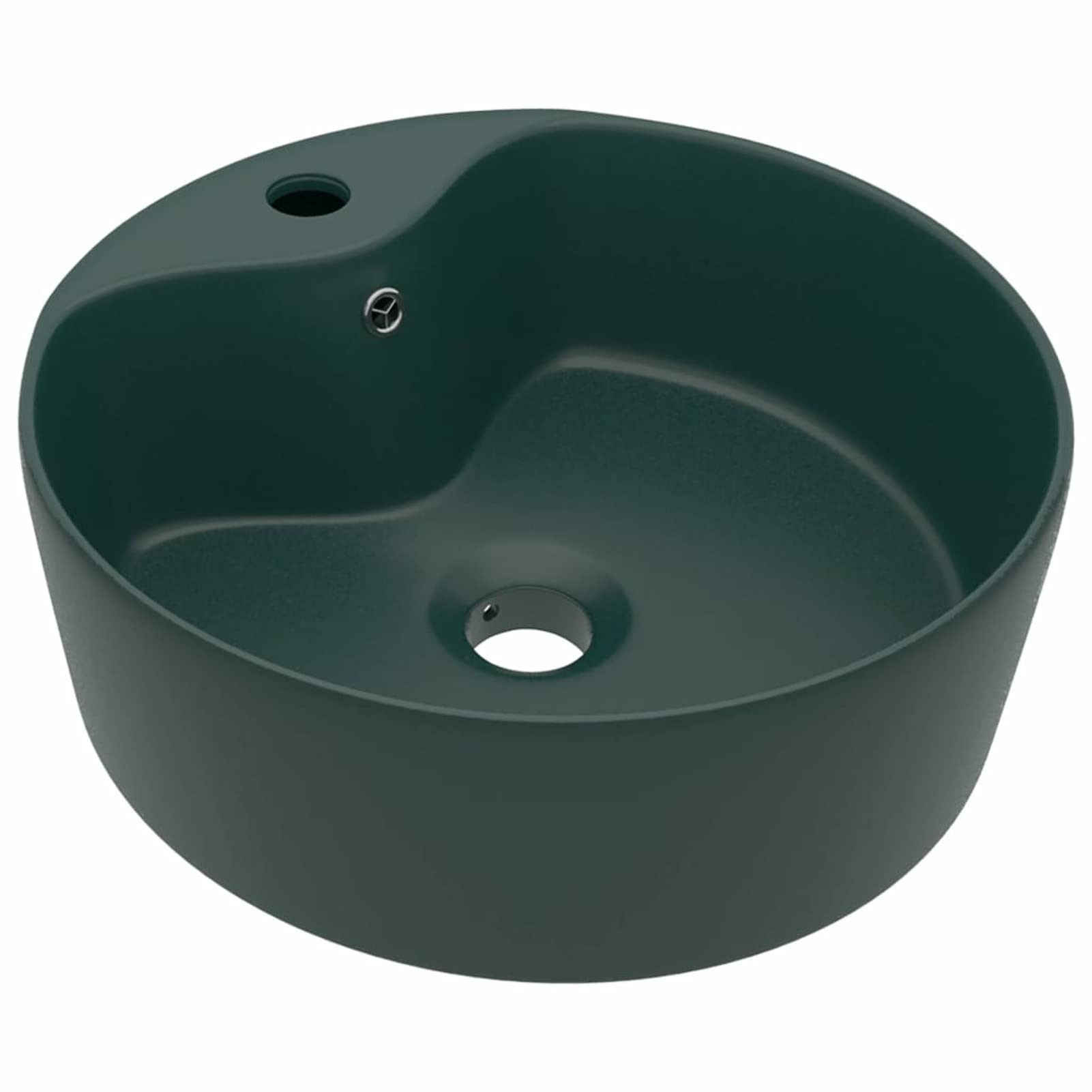 Gecheer Lavandino con Troppopieno,Lavabo da Appoggio in Ceramica,Lavandino da Appoggio,Lavabo in Ceramica,Lavello per Bagno,Cosmetici o Toilette,Lavandino Rotondo Verde Scuro Opaco 36x13 cm
