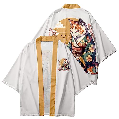 Image of LAI MENG FIVE CATS Women's Funny Cute Cat Cardigan Lightweight Kimono Loose Cover up Blouse Tops