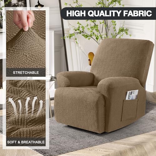 Image of Timeles Recliner Covers Recliner Chair Covers Reclining Couch Covers Sofa Slipcovers Stretch Soft Washable (One-Seater, Light Brown)