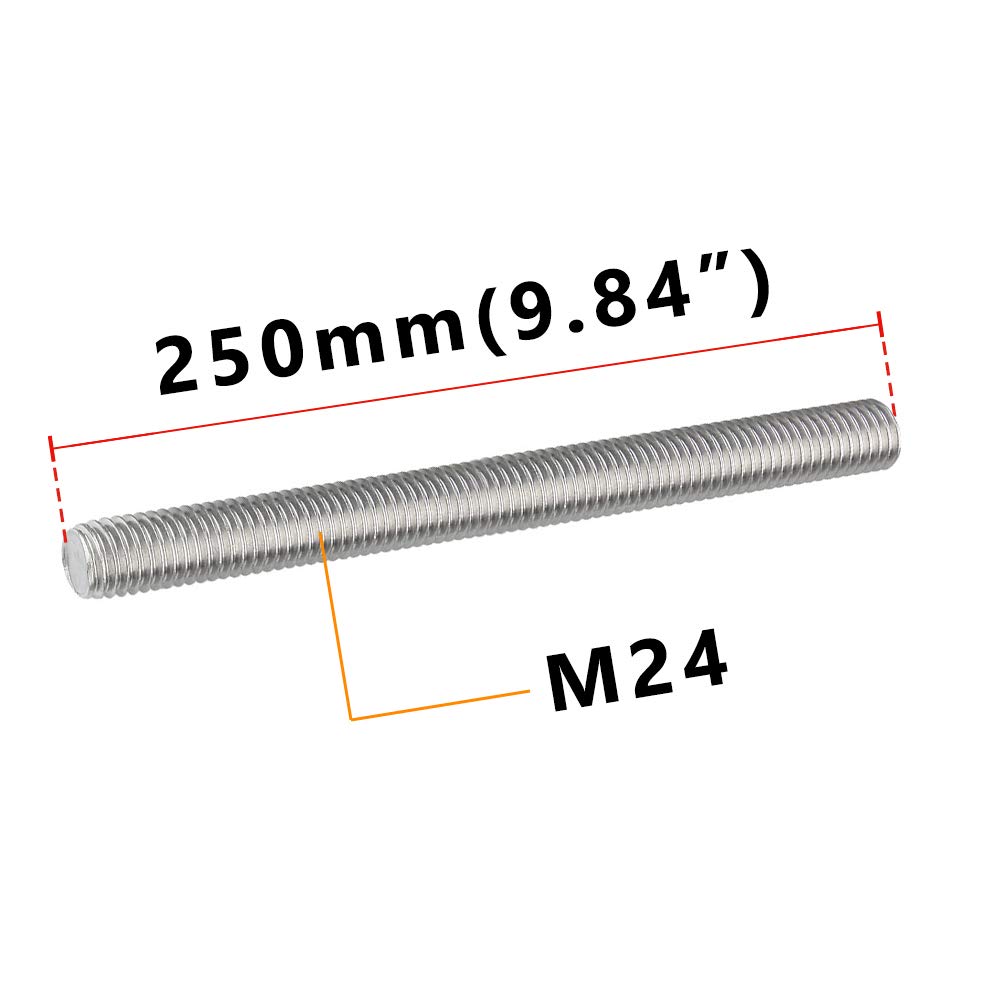 Feelers Varilla de acero inoxidable 304 M24 x 3.0 totalmente roscada, rosca larga, rosca derecha, longitud de 250 mm