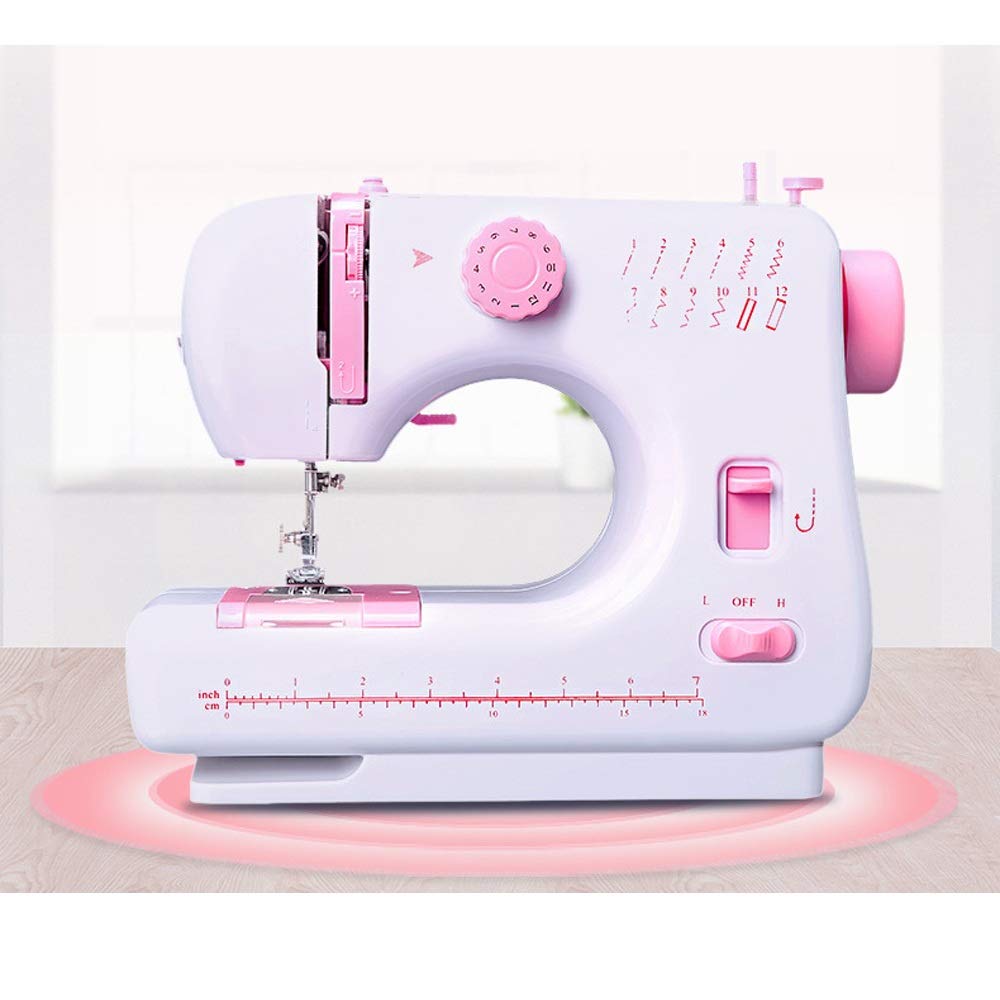 Máquina De Coser Doméstica Máquina De Coser Portátil 2 Velocidades 12 Puntadas Máquinas De Coser De Aguja De Doble Hilo (Color : Pink, Size : 28.5x12x24cm) (Pink 28.5x12x24cm)