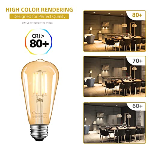 MASTERY MART E27 Vintage Light Bulbs, Non-Dimmable, 2500K Warm White, 6.5W 60W Equivalent - Image 4