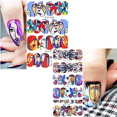 HIFONI 16pcs Abstraktes Gesicht Nagelsticker,160 Designs Nagelaufkleber DIY Nagelkunst Dekoration, Wassertransfer… – Bild 6