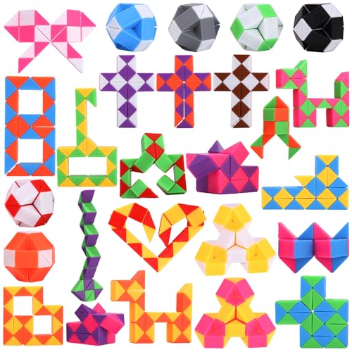26 Stück 24 Blöcke Magische Schlange Set, Mitgebsel Kindergeburtstag Geschenke Kinder, Mini Schlangen Würfel, Magische Puzzle Schlange Würfel, Zauberwürfel Knobelspiele, Kleine Geschenke für Kinder