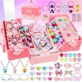 172PCS Girls Jewellery Set with Storage Case, Princess Dress Up Kit Includes Rings, Necklaces, Bracelets & Hair Accessories, princess party accessories, Gift for Girls Age 3 4 5 6 7 8 9 10 Years