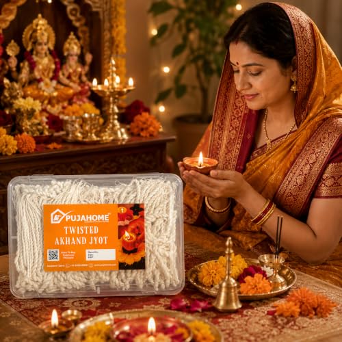 Image of Twisted Short Akhand Jyot - 300 Pieces | Cotton Wick 24 Hours Burning | White Colour Long Lasting Pure Cotton Wicks for Daily Pooja and Meditation
