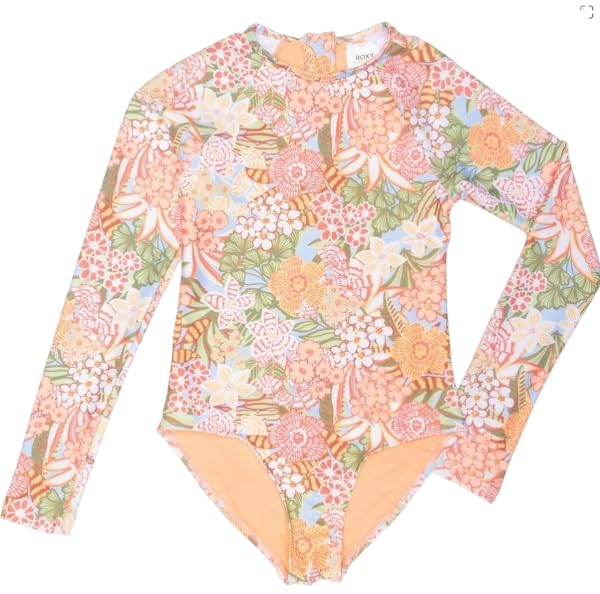 Roxy Girls Viva La Vida One Piece Rashgiuard Bathing Suit, Peach Nectar, 14
